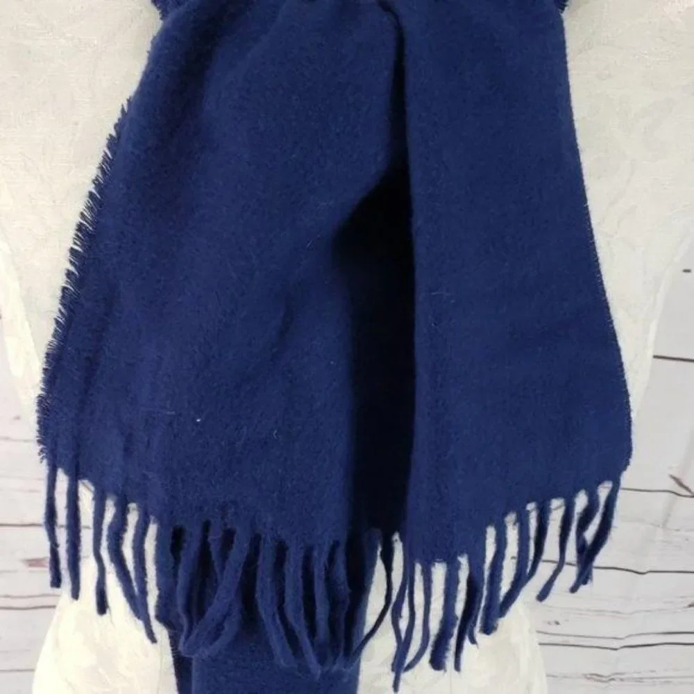 Lady Cashmink by V. Fraas‎ Fringed Navy Blue Scarf Lightweight